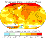 Heat map of the earth from 1951-1978 to 2010-2019 showing the need to reverse global warming