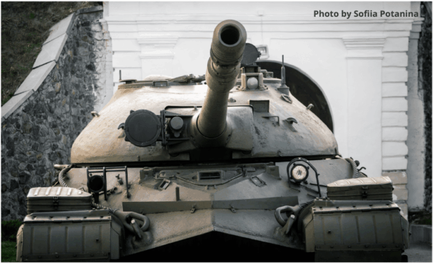 Tank defending city in Ukraine against war from Russia 