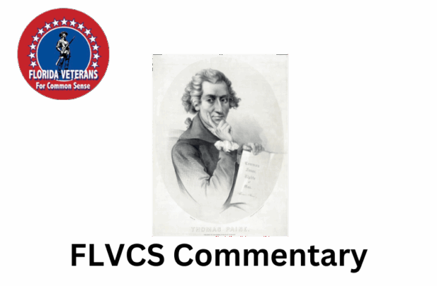 FLVCS commentary logo with FLVCS logo and image of Thomas Paine holding "Common Sense"