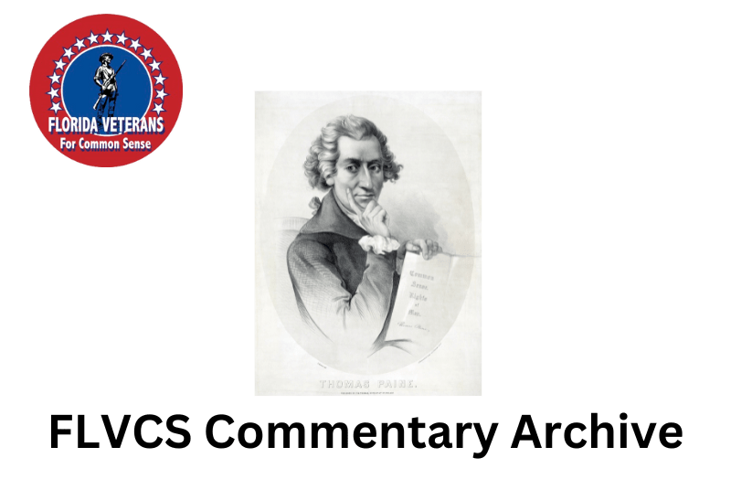 FLVCS commentary archive logo with FLVCS logo and image of Thomas Paine holding "Common Sense"
