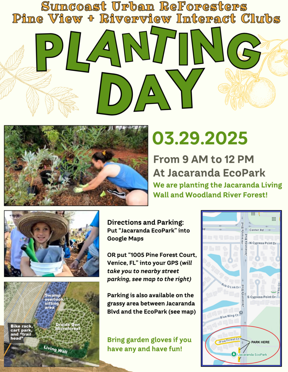 Flyer for Jacaranda EcoPark Planting Day on March 29, 2025 from 9:00 AM - 12:00 PM