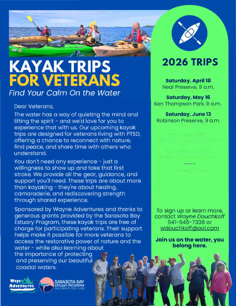 Kayak trips for Veterans flyer.