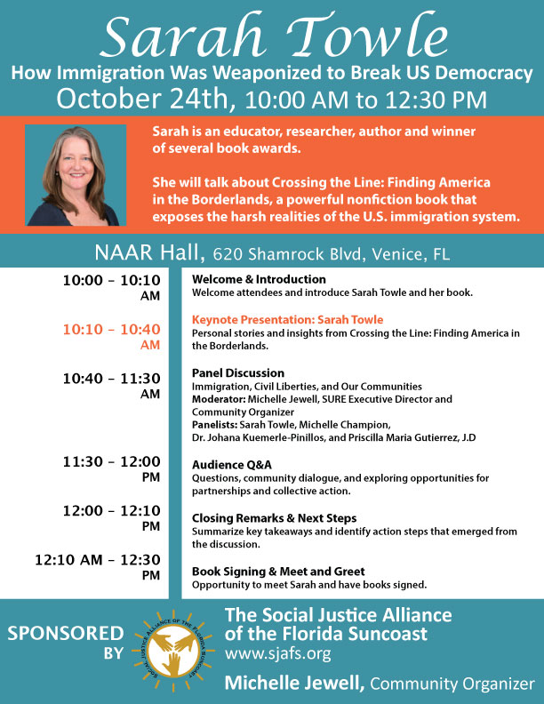 Sarah Towle to speaks on how Immigration was weaponized to break U.S. Democracy.